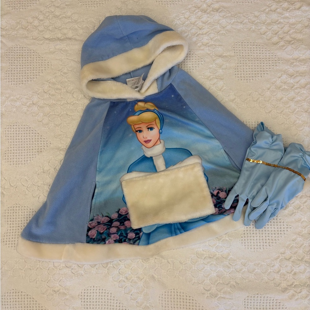 Disney Store Cinderella Princess Hooded Cape Coat Blend Kid Girl Size XXS / XS